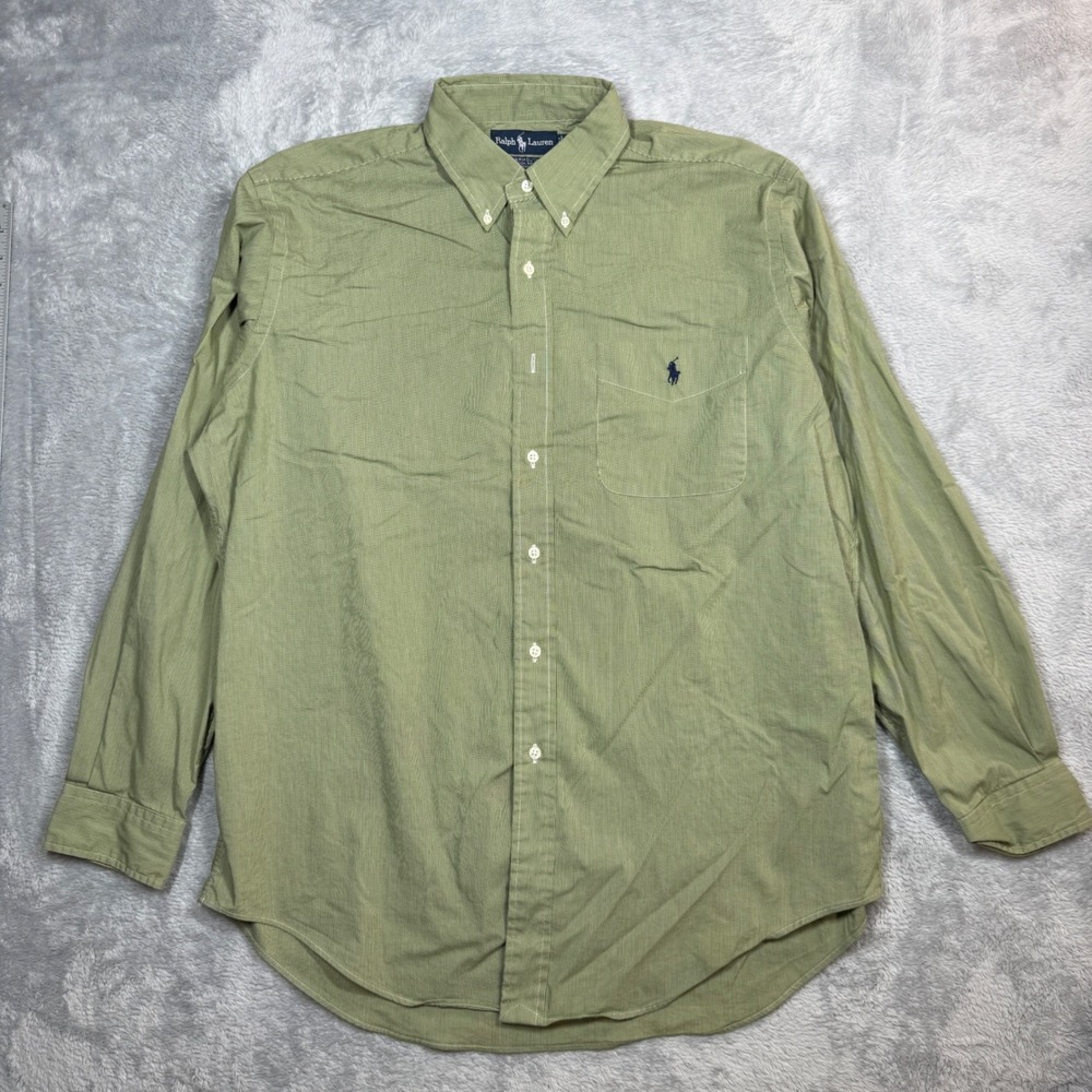 Ralph Lauren Button Down Yarmouth Shirt Mens 16 34/35 Green Gingham 90s